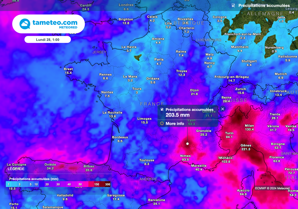 Des pluies encore très soutenues attendues dans le sud-est de la France.