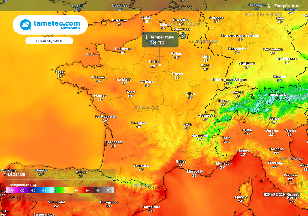 Hausse des températures ce lundi après-midi.