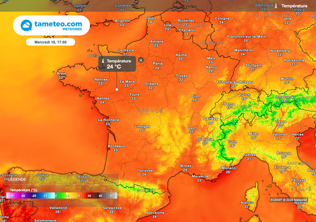 Un peu plus de chaleur pour mercredi sur la moitié nord de la France.