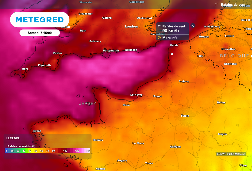 De très fortes rafales de vent attendues le long de la Manche samedi.