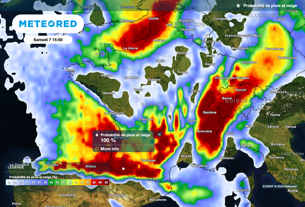De nombreuses régions concernées par les précipitations samedi après-midi.