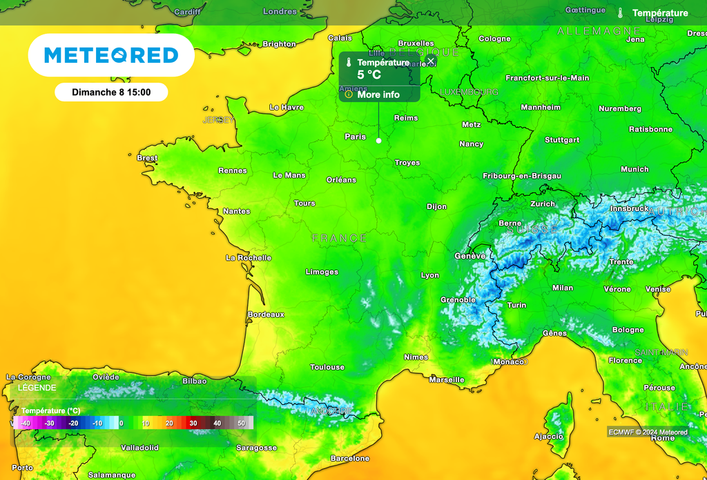 Dégringolade des températures dimanche après-midi.