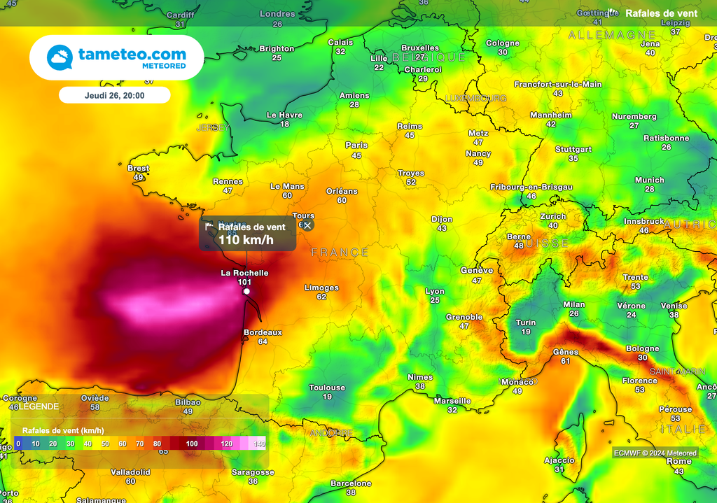 De très fortes rafales de vent envisagées au large de La Rochelle jeudi soir.