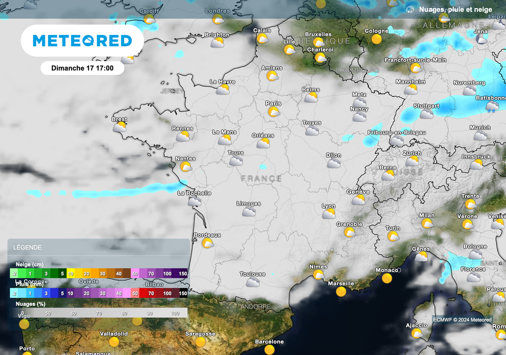 Des précipitations vraiment très faibles cet après-midi entre Poitou-Charentes et Grand Est.