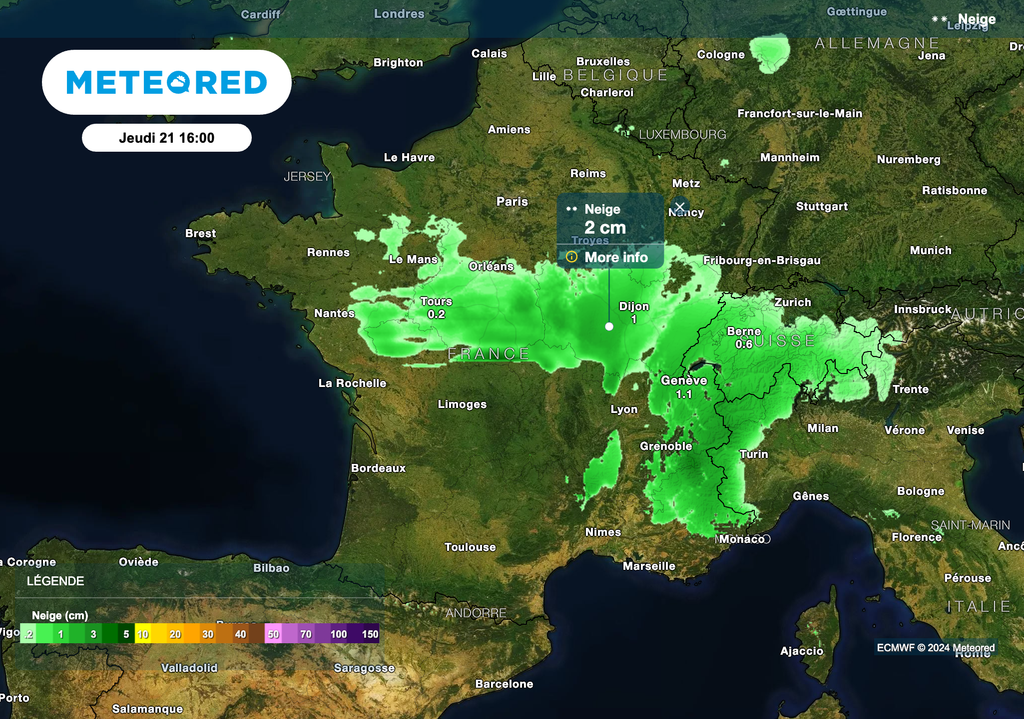 Quelques chutes de neige jeudi sur les régions centrales ?