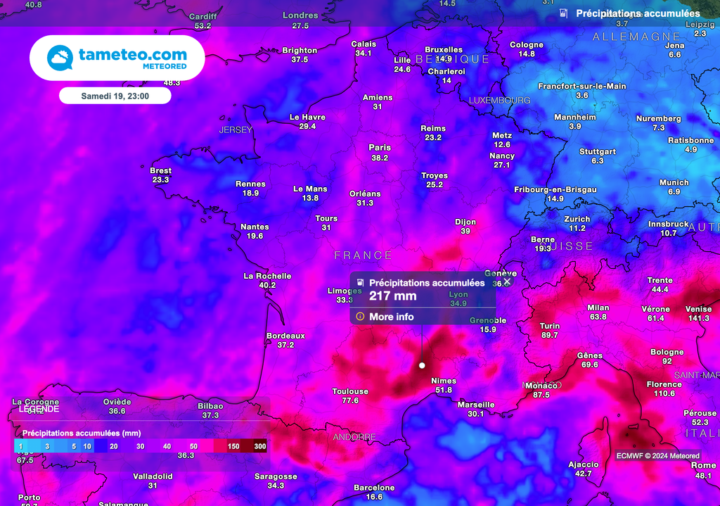 Cumuls de pluie attendus en France au cours des prochains jours. Cumuls de pluie attendus en France au cours des prochains jours.