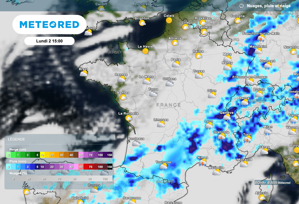 Orages parfois très pluvieux attendus cet après-midi.
