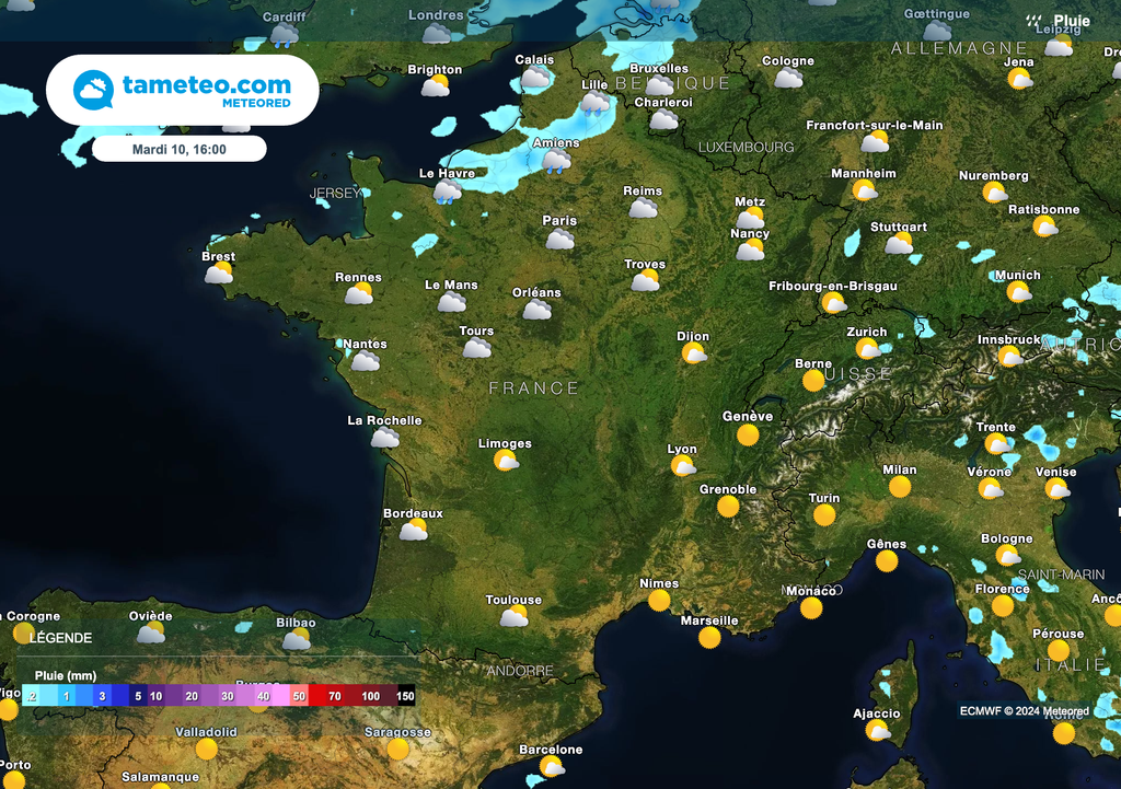 Quelques pluies mardi le long de la Manche.