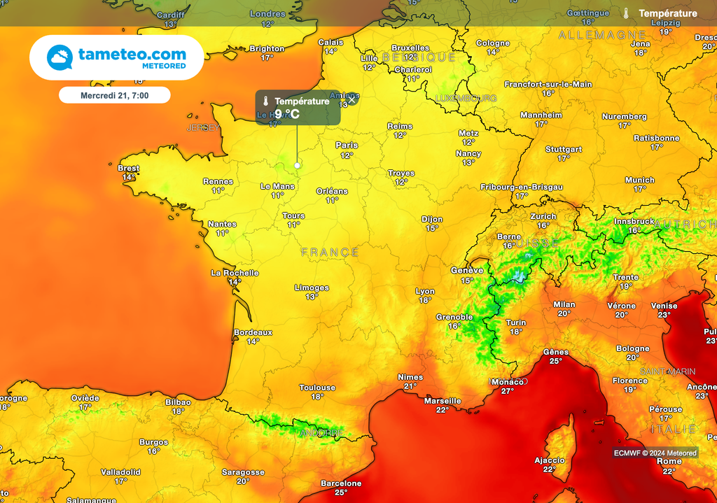 Minimales prévues ce mercredi matin en France. Minimales prévues ce mercredi matin en France.