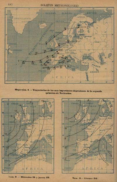 Mapas de predicción realizados en el boletín mencionado. Ver texto para detalles.