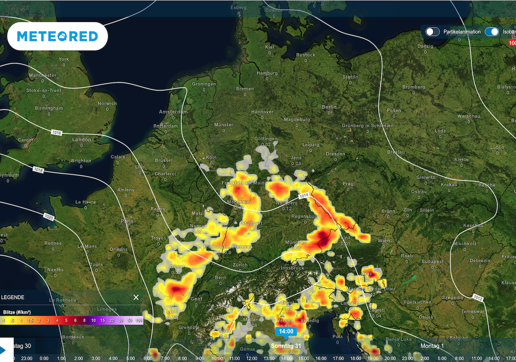 Gewitterlage, Sonntag, stationäre Gewitter, Hessen Gewitterlage am Sonntag: stationäre Gewitter drohen Hessen unter anderem.