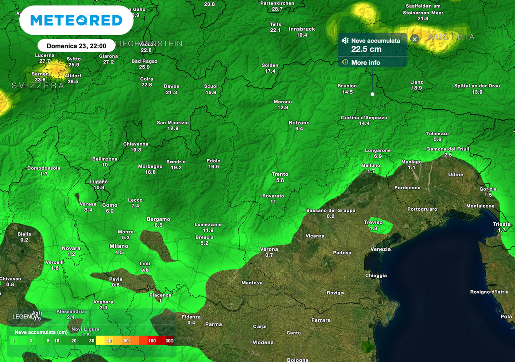 Accumuli di neve previsti fino a domenica notte
