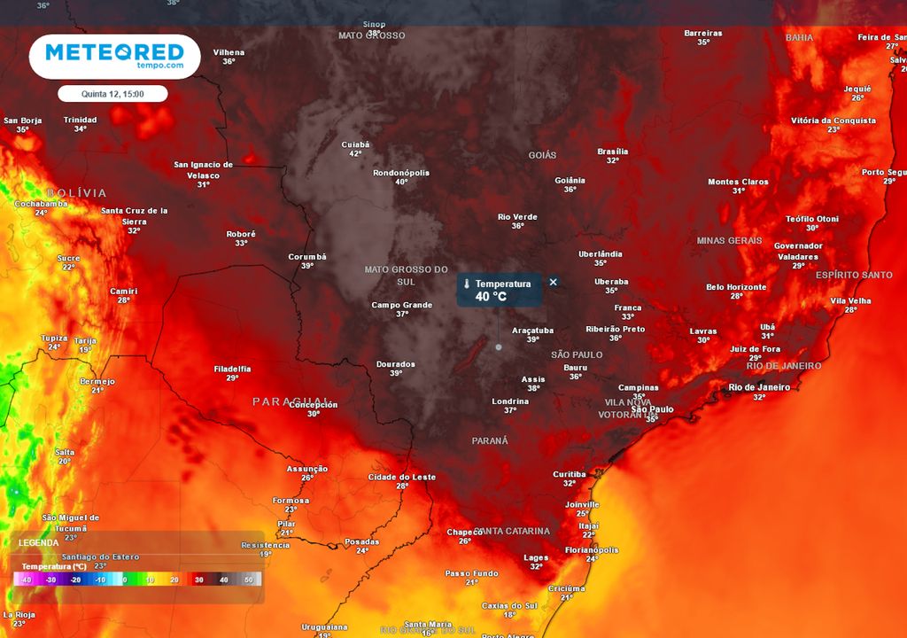 Previsão de temperatura máxima na quinta-feira.