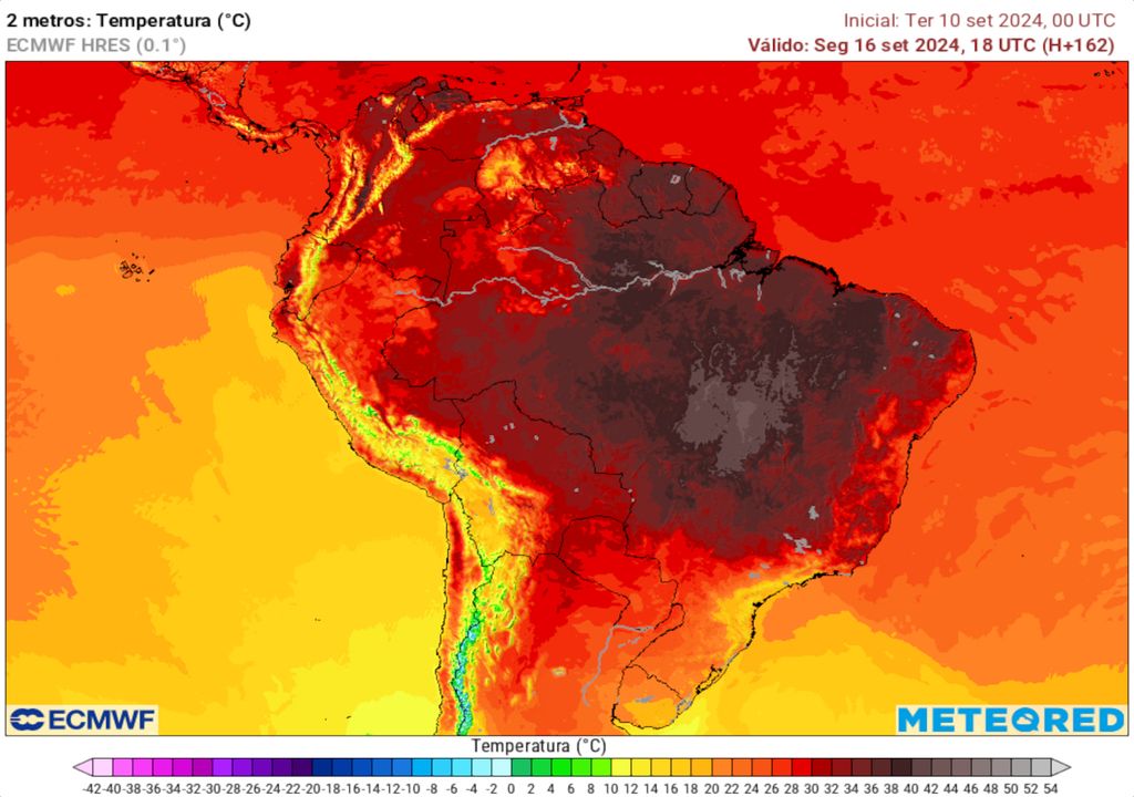 Previsão de temperaturas máximas para a próxima segunda-feira.