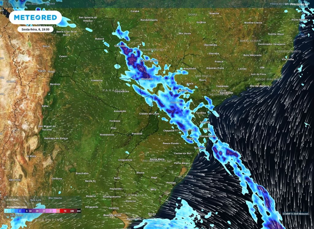 Precipitação prevista para a noite de sexta-feira (8).