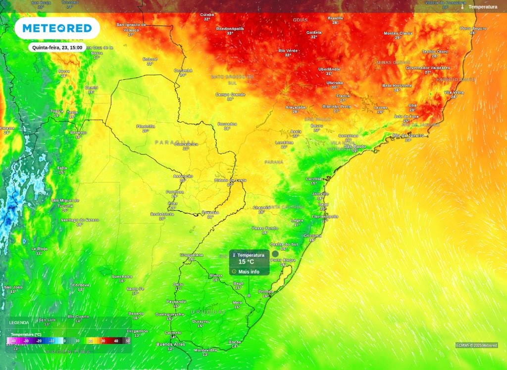 Temperatura máxima. Máxima prevista para a tarde de quinta-feira (23).