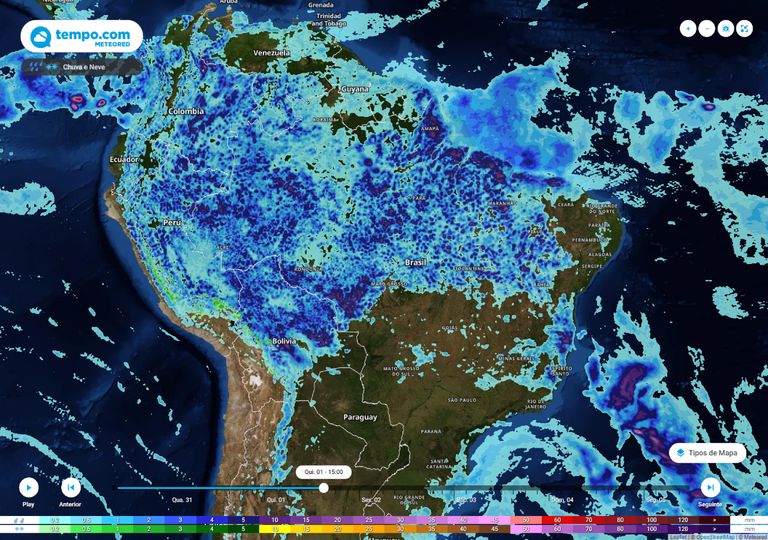 Frente fria avança e chuvas expressivas ocorrem no ES e em parte da BA