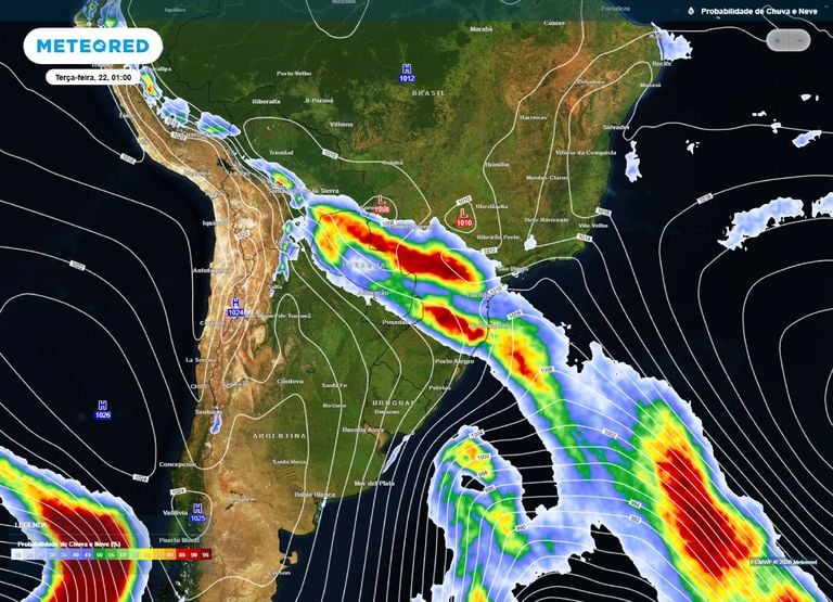 Frente fria avan&ccedil;a e muda o tempo com chuva forte, ventos fortes e granizo no Sul, Sudeste e Centro-Oeste
