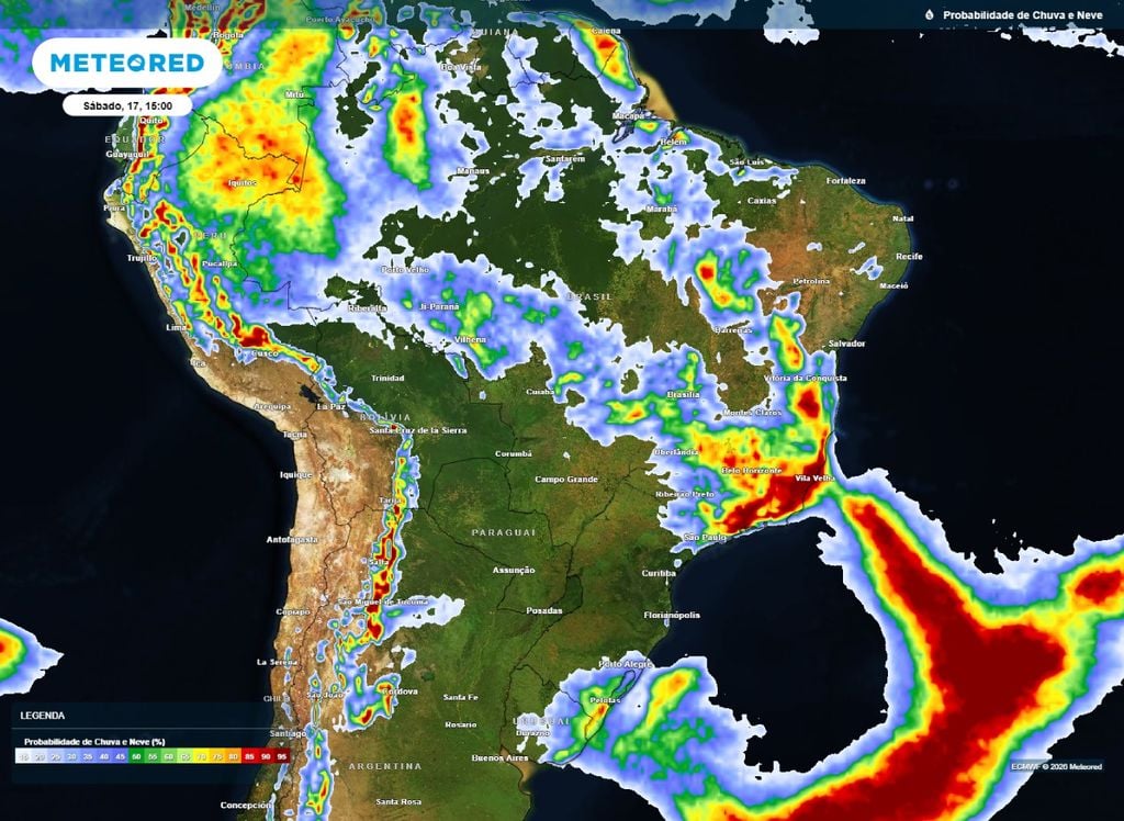 Chances de chuva para a tarde de sábado (18). Possibilidade de chuva para a tarde de sábado (18).