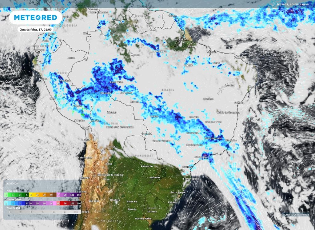 Previsão de nebulosidade e chuva para a madrugada desta quarta-feira (17). Previsão de nebulosidade e chuva para a madrugada desta quarta-feira (17).