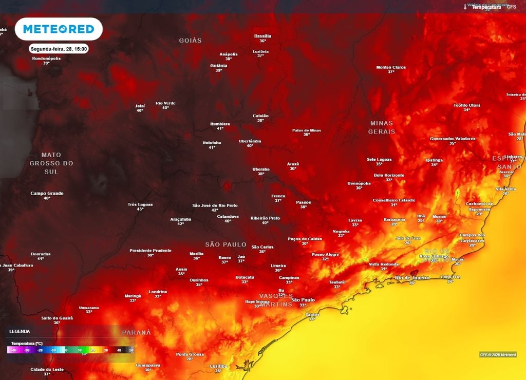 onda de calor Temperaturas máximas para a segunda-feira, 28 de setembro.