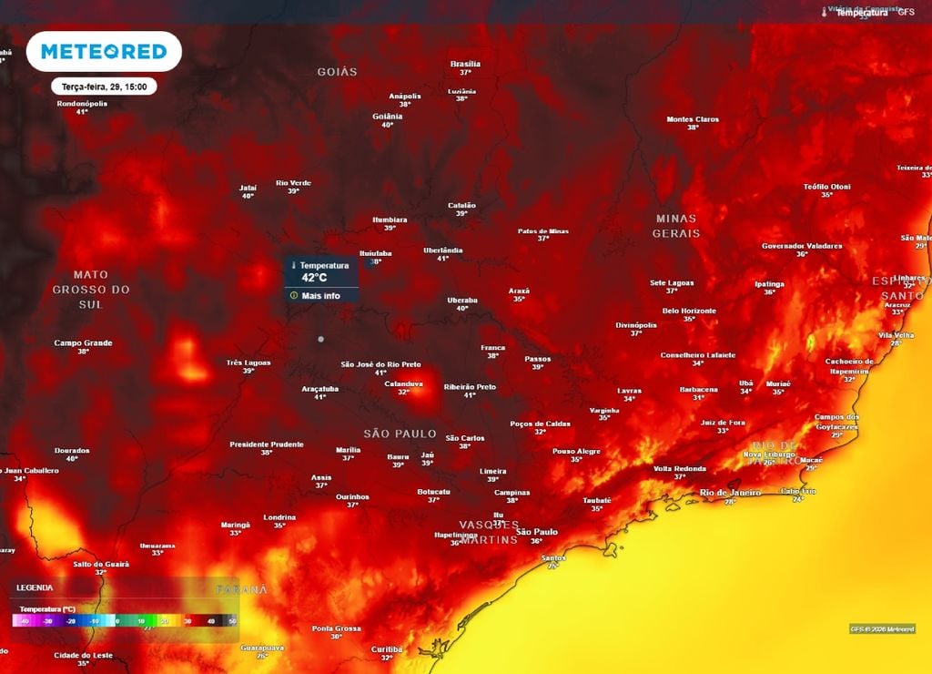 onda de calor Temperaturas máximas para a terça-feira, 29 de setembro.
