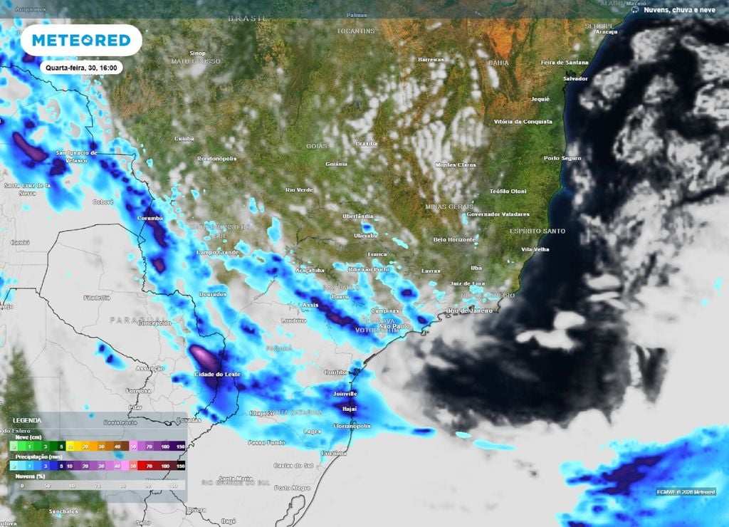 previsão de chuva Previsão de chuva para a tarde da quarta-feira, 30 de setembro.