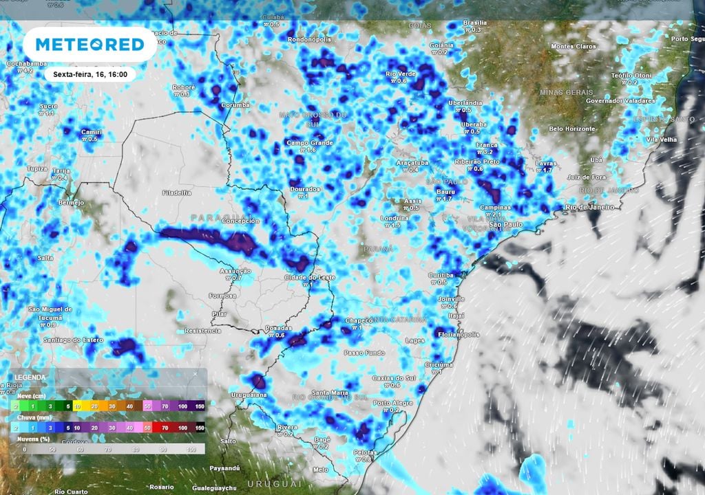 Previsão de ventos, nebulosidade e chuva na sexta-feira de tarde.