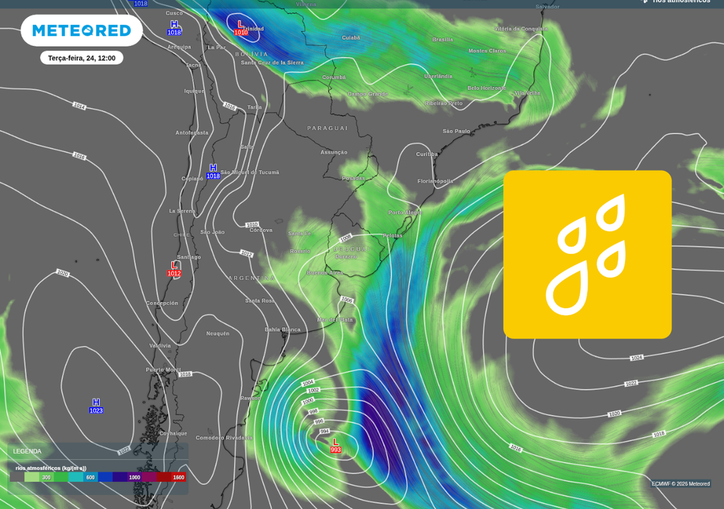 Corredor de umidade se forma após avanço de frente fria.
