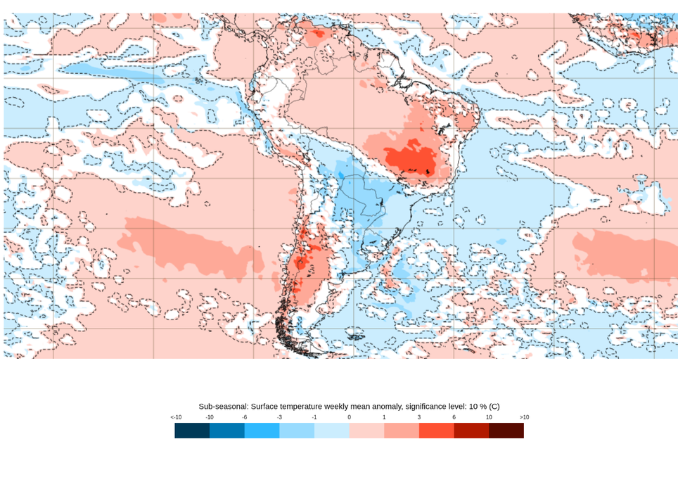 Previsão de anomalias de temperatura entre 17 e 24 de novembro, de acordo com o ECMWF. Créditos: ECMWF.