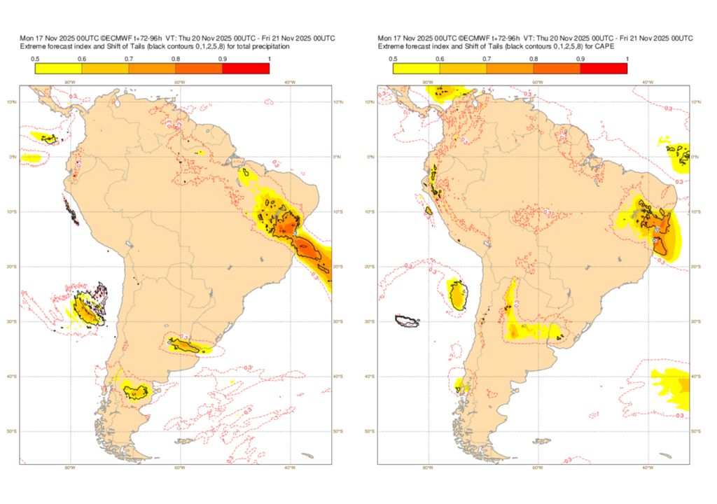Previsão de Extreme Forecast Index (EFI) para a quinta-feira.