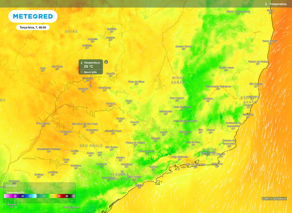 Temperatura mínima prevista para a terça-feira (7). Temperatura mínima prevista para a terça-feira (7).