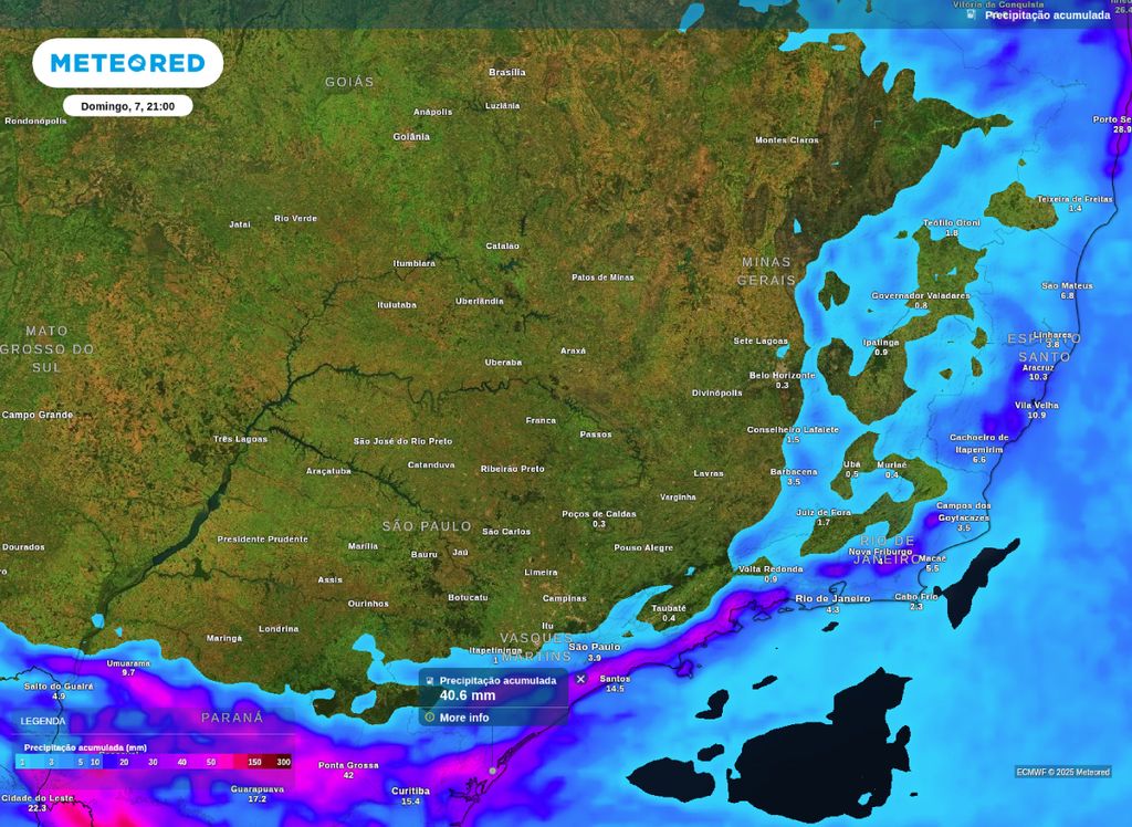 Precipitação acumulada até domingo (7).