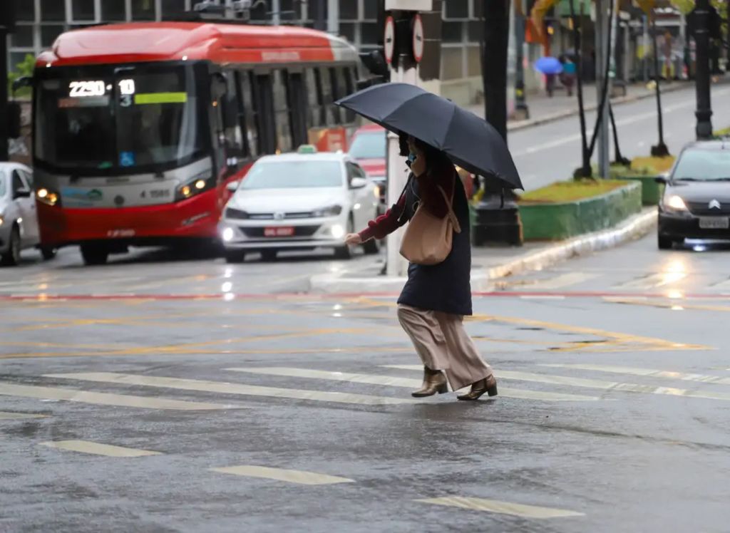 Pessoa caminhando em um dia de chuva e frio em São Paulo/SP. Foto: Estadão/CNN.