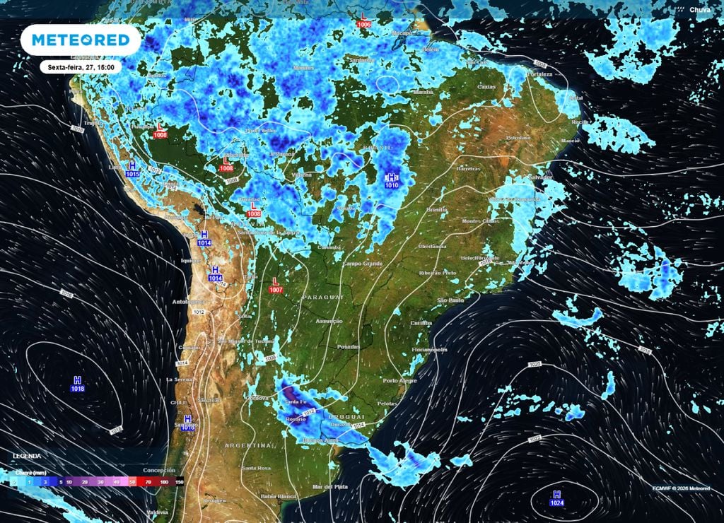 Previsão de chuva, pressão e vento para a tarde da sexta-feira, 27 de março.
