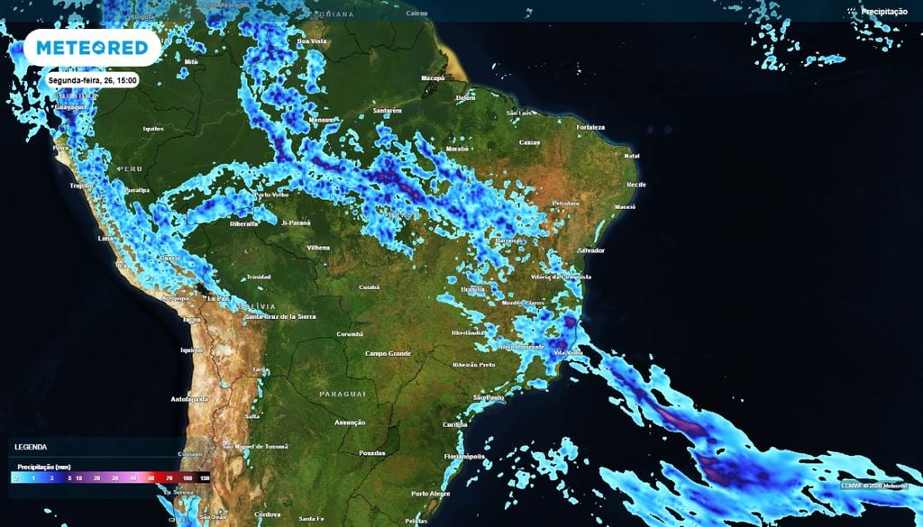 previsão do tempo Previsão de chuva para a tarde da segunda-feira, 26 de outubro.
