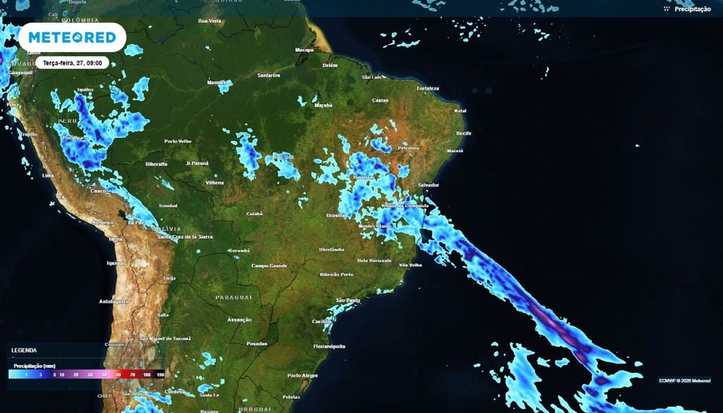 previsão do tempo Previsão de chuva para a amanhã da terça-feira, 27 de outubro.