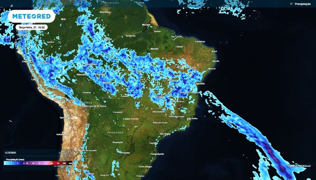 previsão do tempo Previsão de chuva para a tarde da terça-feira, 27 de outubro.