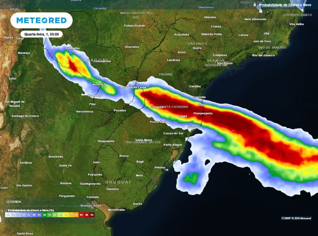 Probabilidade de chuva para a madrugada de quarta-feira (1).