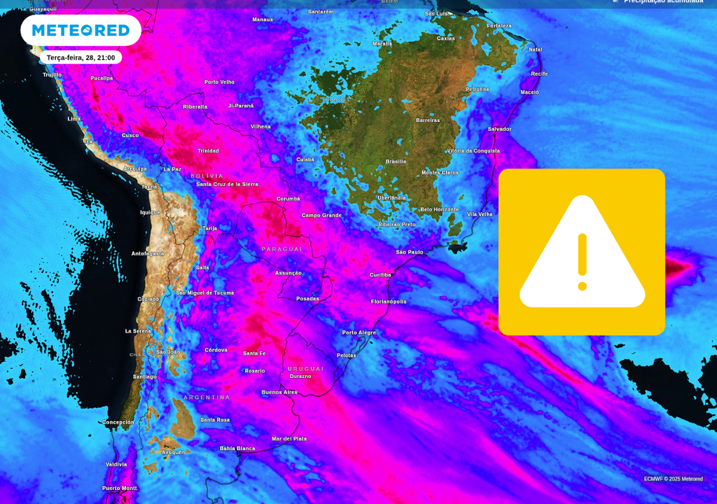 Chuva volumosa são previstas para as próximas 96 horas nos estados do PR e MS.