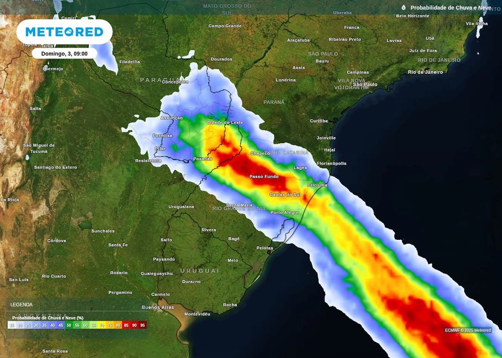 Probabilidade de precipitação para a manhã de domingo (3). Probabilidade de precipitação para a manhã de domingo (3).
