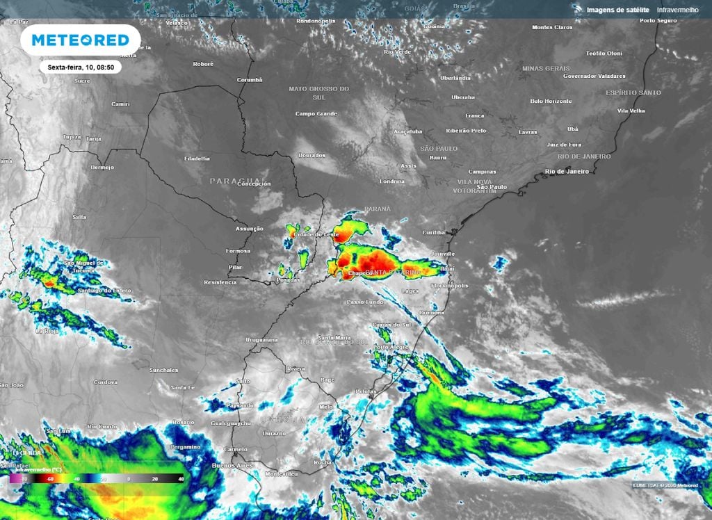 Imagem de Satélite. Imagens infravermelho (10.3 µm) capturada pelo satélite do GOES-19 nesta manhã de sexta-feira (10).