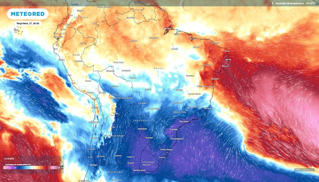 Ar polar Ar polar avança na retaguarda de frente fria que divide o país.
