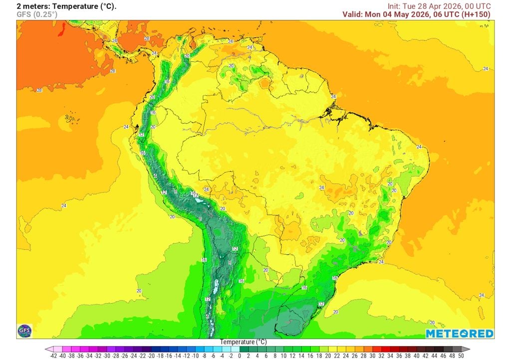 Previsão de temperaturas na segunda-feira de madrugada mostra que temperaturas baixíssimas podem ser registradas novamente no RS e em SC, com chance de novas geadas.