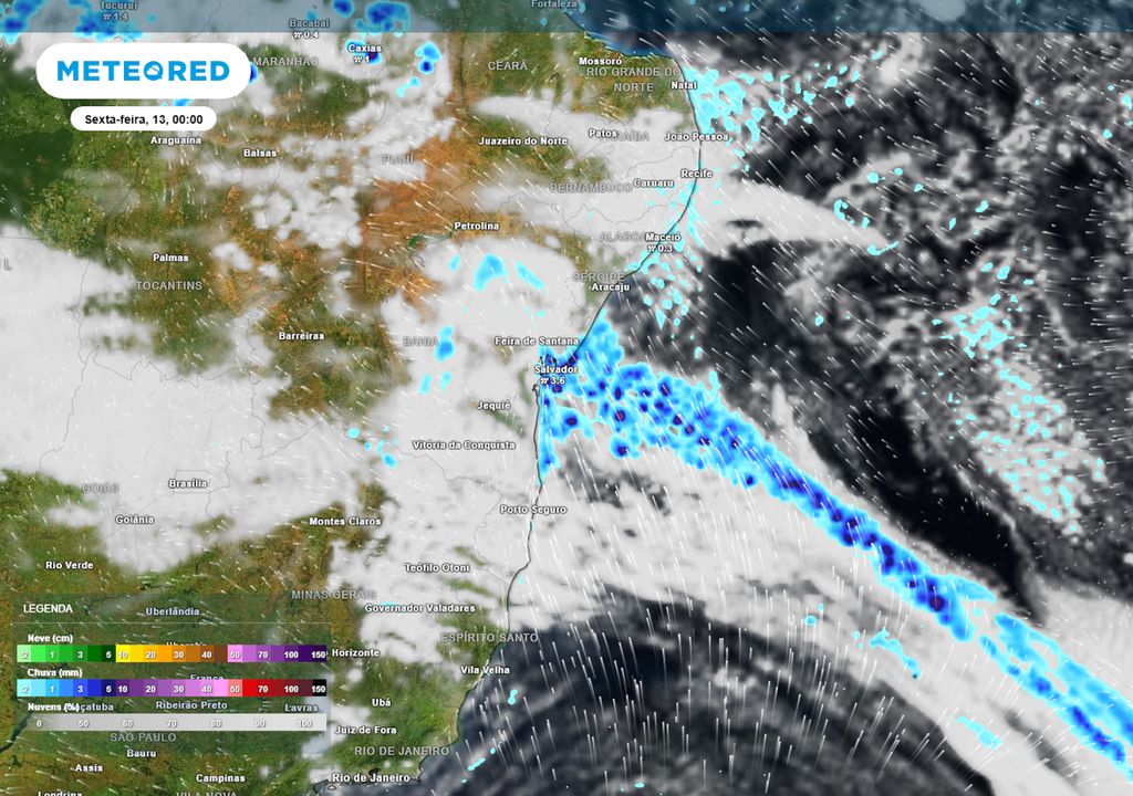 Previsão de nebulosidade, chuva e partículas de vento na sexta-feira de madrugada.