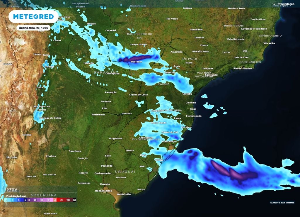 previsão de chuva Previsão de chuva para a tarde da quarta-feira, 29 de julho.