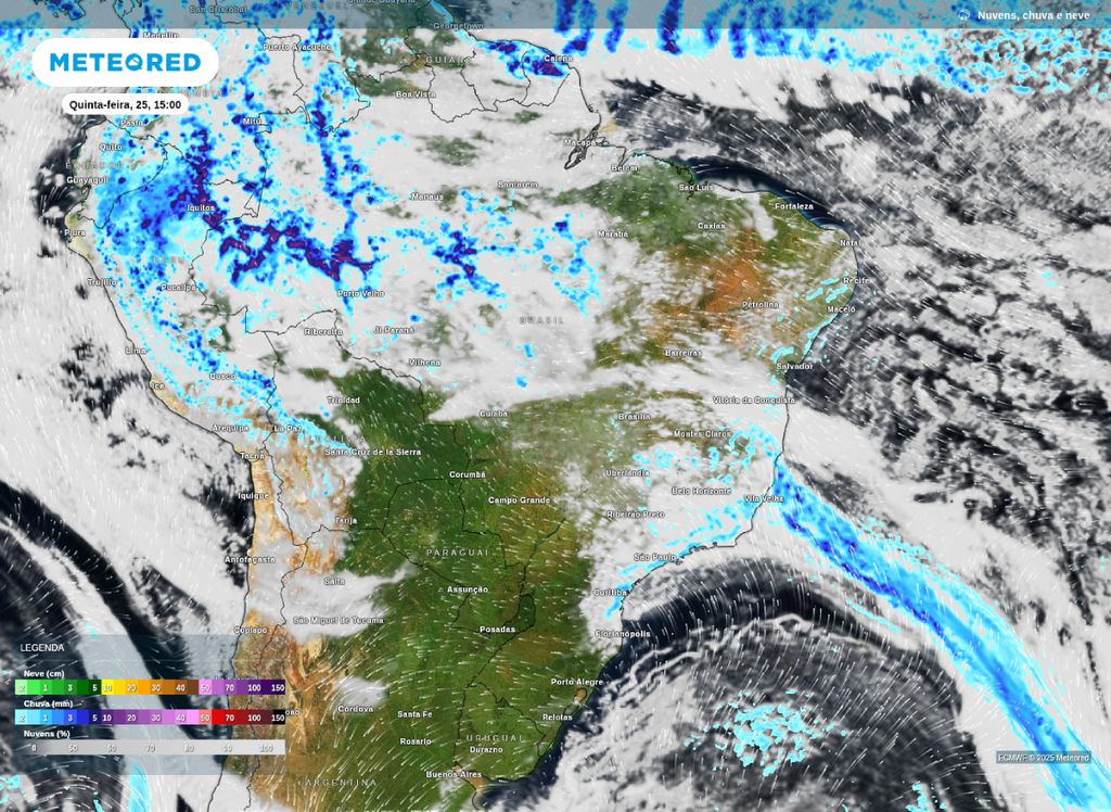 Previsão de precipitação para a tarde de quinta-feira (25).