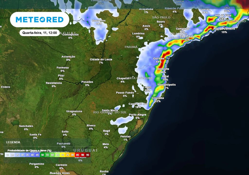 Previsão de probabilidade de chuva na quarta-feira. Previsão de probabilidade de chuva na quarta-feira.