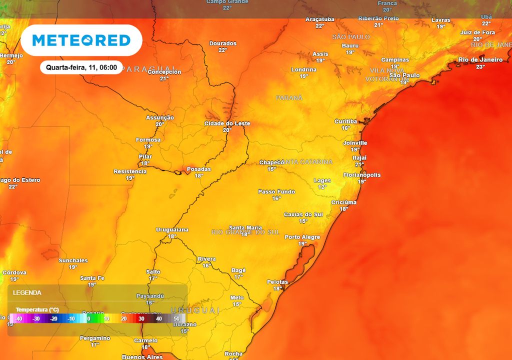 Previsão de temperaturas mínimas na quarta-feira. Previsão de temperaturas mínimas na quarta-feira.