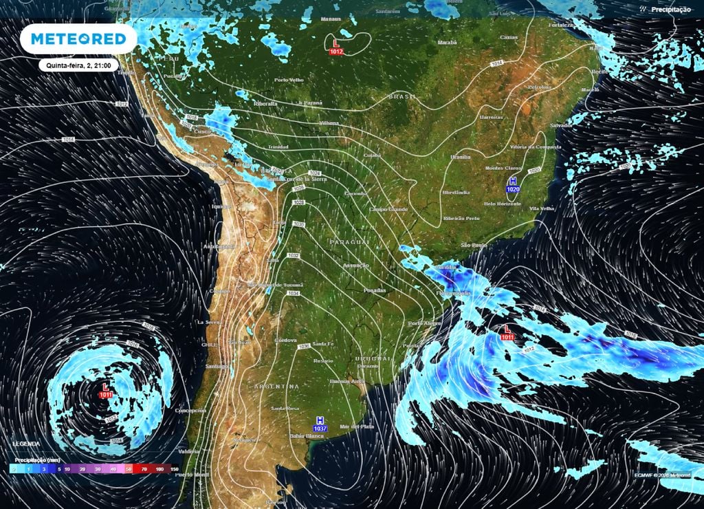 Chuvas intensas atuam no leste de SC e do PR a partir do fim do dia da quinta-feira, 2 de julho. Ar polar consegue afetar vários países até o estado de RO.